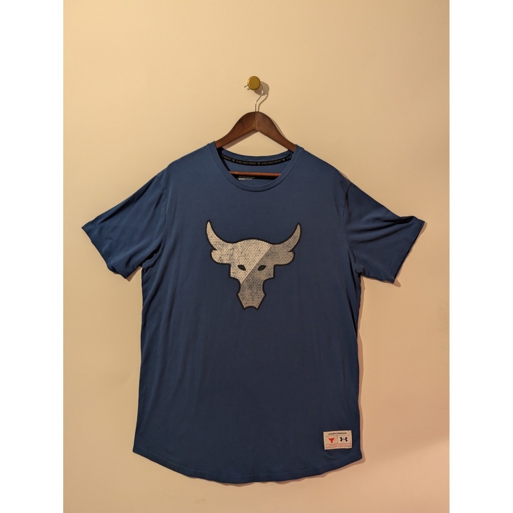 Under Armour Project Rock Shirt Mens XL Blue Excellent Iron Paradise Brahma Bull